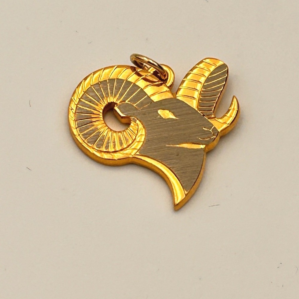 Vintage Aries Zodiac Ram Head Pendant Two Tone Gold Charm